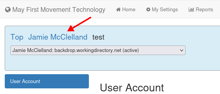 Arrow pointing to bread crumb - the member name appears after the word "Top"